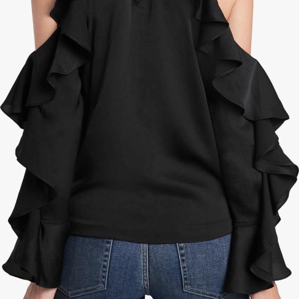 CeCe Cold Shoulder Ruffle Blouse in Medium - Red - EUC!! - Picture 9 of 9